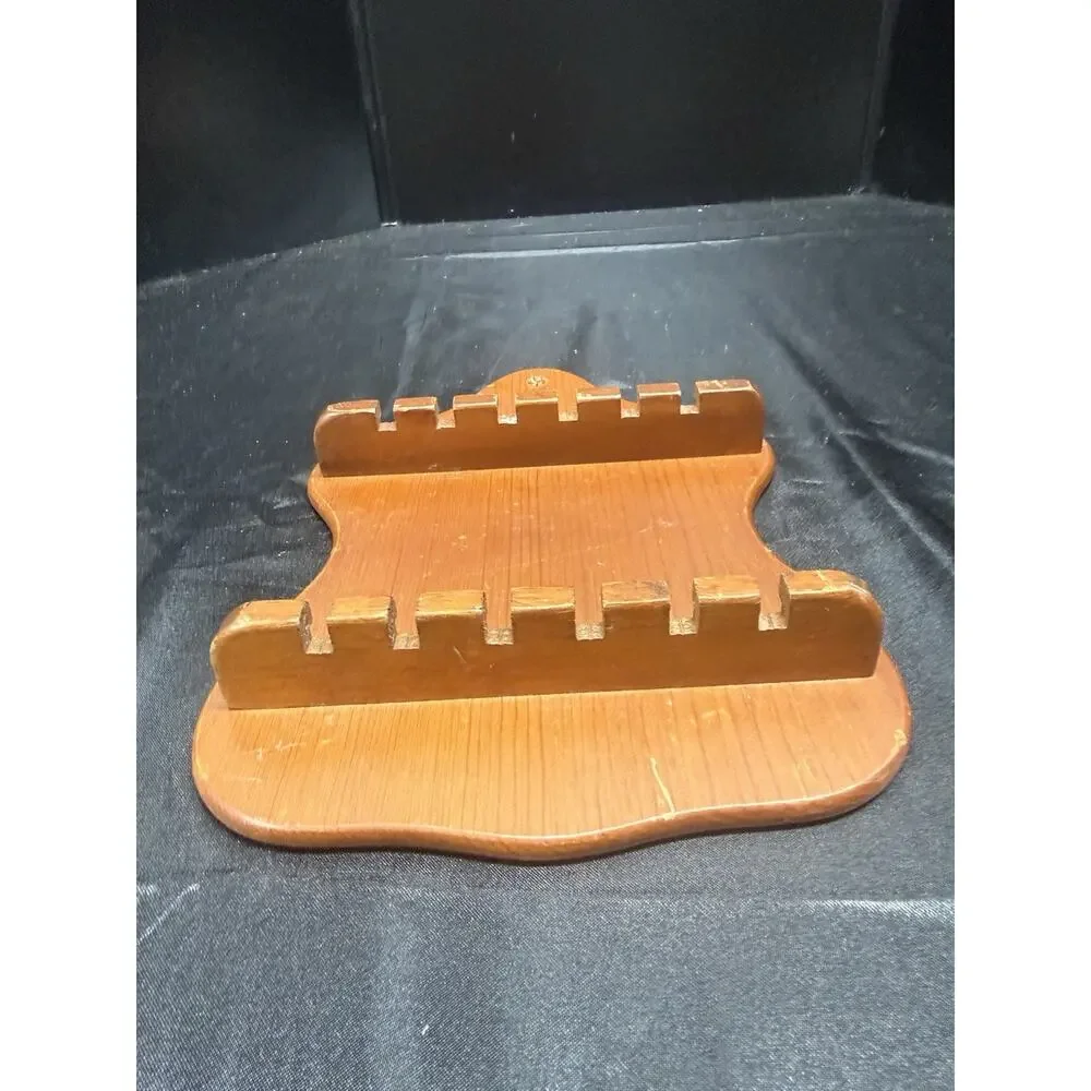 VINTAGE WOOD WALL HANGING Rustic 12 Slot SPOON HOLDER Plate ledge